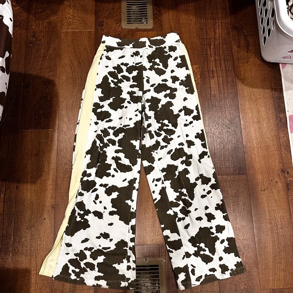 Grayson Threads Cow Print Joggers with Yellow Stripes - Picture 4 of 6